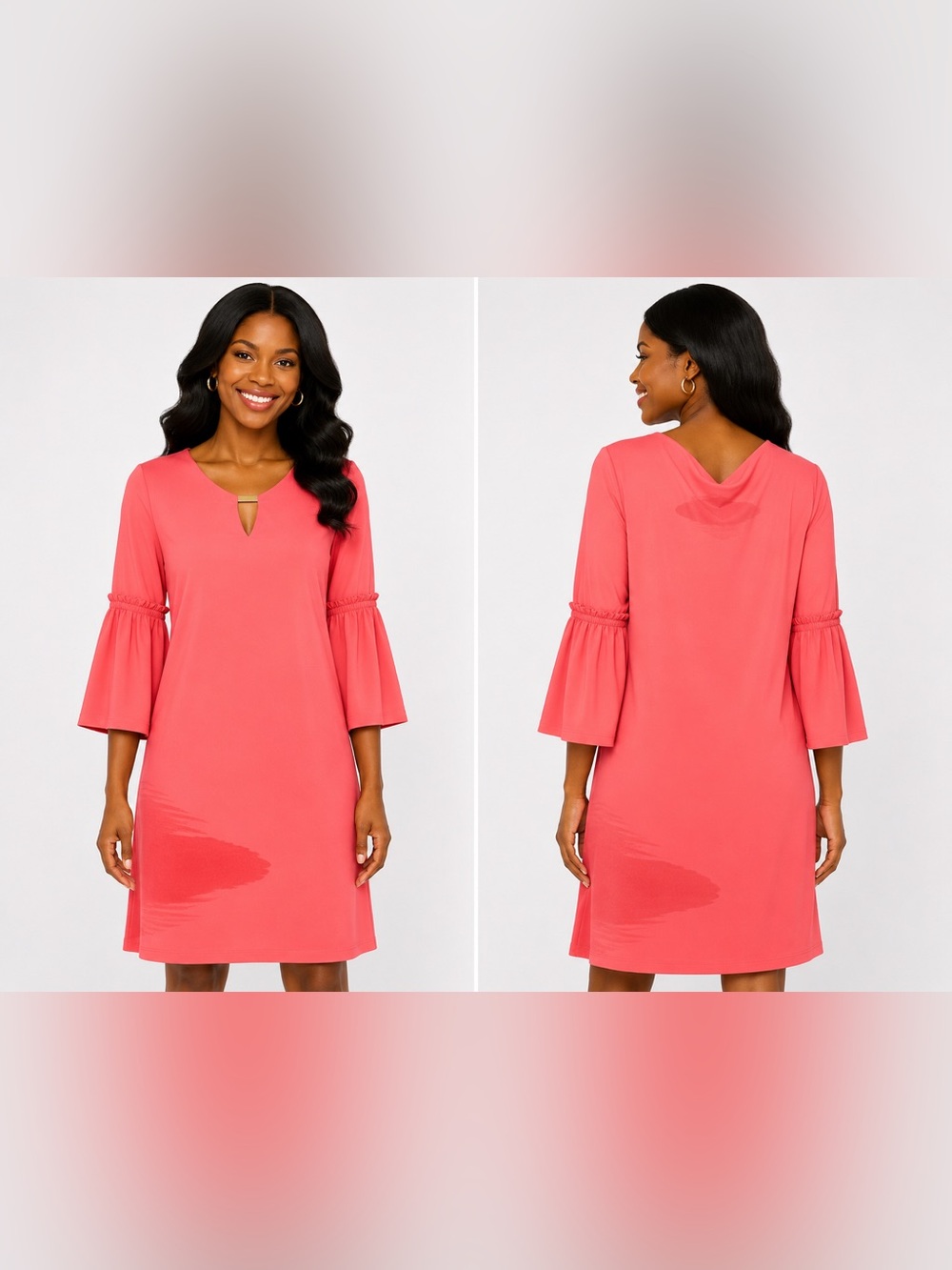 Calvin Klein Coral Pink Puff-Sleeve Shift Dress